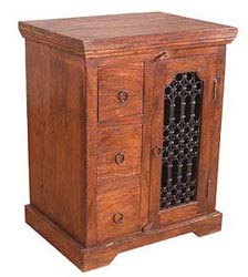3 drawer capsule jali wooden cabinet